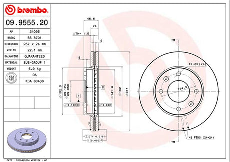 Product of Brembo 09955520C02 Vented 1 Piece Brake Rotor 
