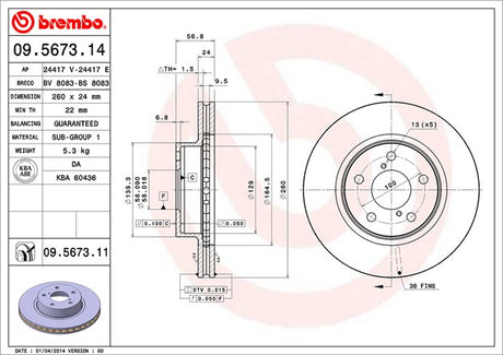Product of Brembo 09567311C02 Vented 1 Piece Brake Rotor 