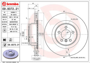 Product of Brembo 09937221C02 Vented 1 Piece Brake Rotor 