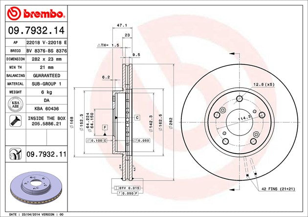 Product of Brembo 09793211C02 Vented 1 Piece Brake Rotor 