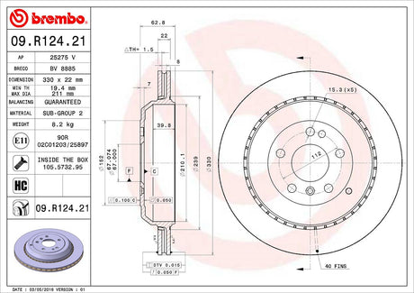 Product of Brembo 09R12421C02 Vented 1 Piece Brake Rotor 