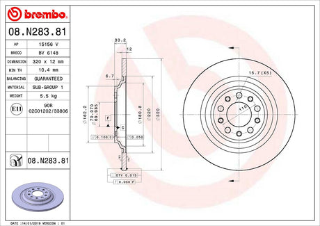 Product of Brembo 08N28381C02 Solid 1 Piece Brake Rotor 