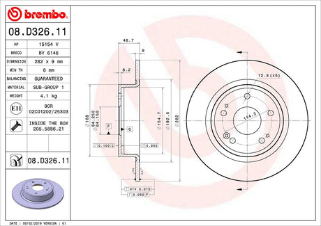 Product of Brembo 08D32611C02 Solid 1 Piece Brake Rotor 