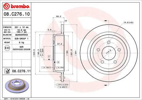 Product of Brembo 08C27611C02 Solid 1 Piece Brake Rotor 