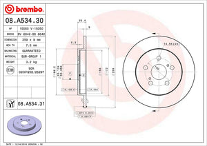 Product of Brembo 08A53431C02 Solid 1 Piece Brake Rotor 