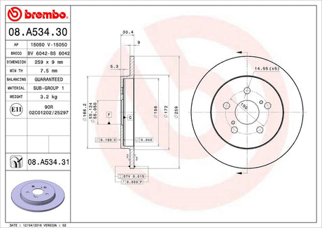Product of Brembo 08A53431C02 Solid 1 Piece Brake Rotor 