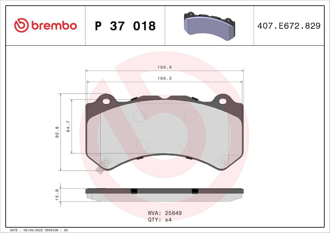 Product of Brembo P37018 Brake Pad - Set Of 4 