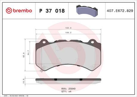Product of Brembo P37018 Brake Pad - Set Of 4 