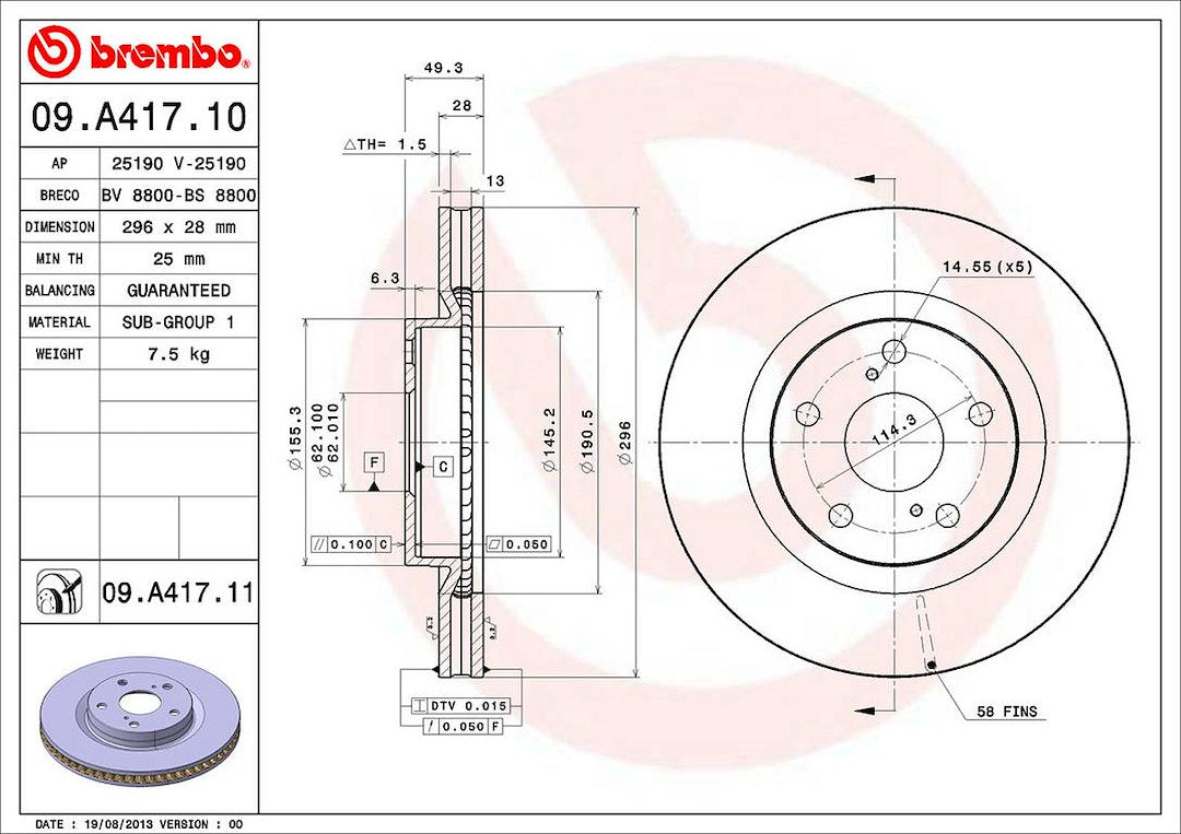 Product of Brembo 09A41711C02 Vented 1 Piece Brake Rotor 