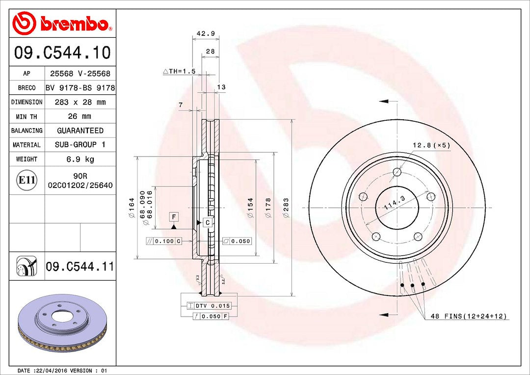 Product of Brembo 09C54411C02 Vented 1 Piece Brake Rotor 