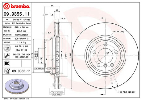 Product of Brembo 09935511C02 Vented 1 Piece Brake Rotor 