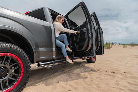 Product of N-Fab F1596CC-6-TX Black Matte Textured Powder Coated Round Nerf Bar - Truck Wheel To Wheel 