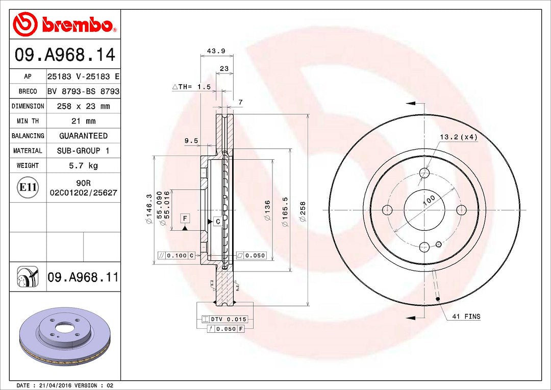 Product of Brembo 09A96811C02 Vented 1 Piece Brake Rotor 