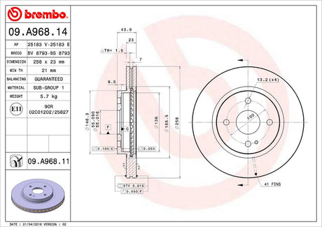 Product of Brembo 09A96811C02 Vented 1 Piece Brake Rotor 