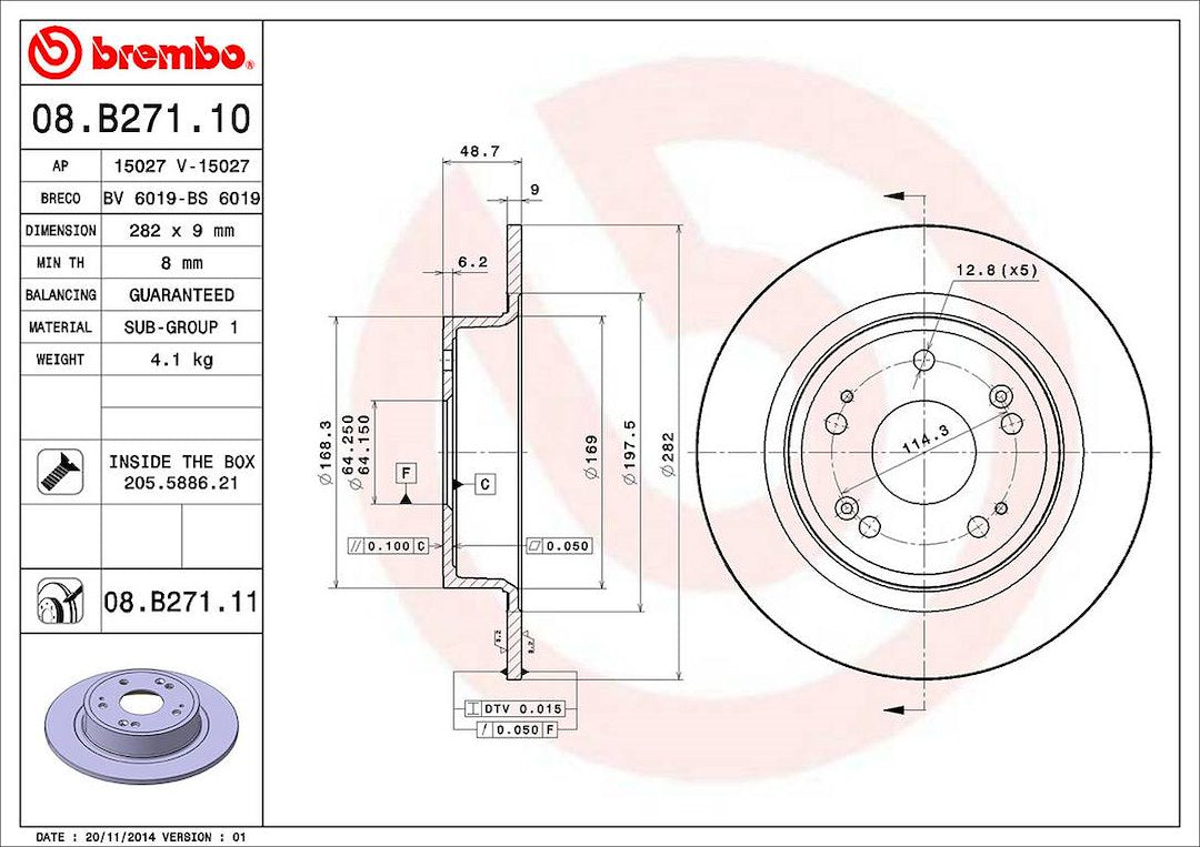 Product of Brembo 08B27111C02 Solid 1 Piece Brake Rotor 