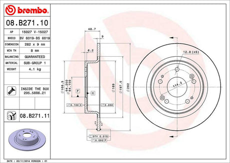 Product of Brembo 08B27111C02 Solid 1 Piece Brake Rotor 