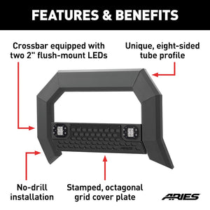 Product of Aries 2163102 Bull Bar Black Carbide Powder Coated 5-1/2 Inch Yes with skid plate 