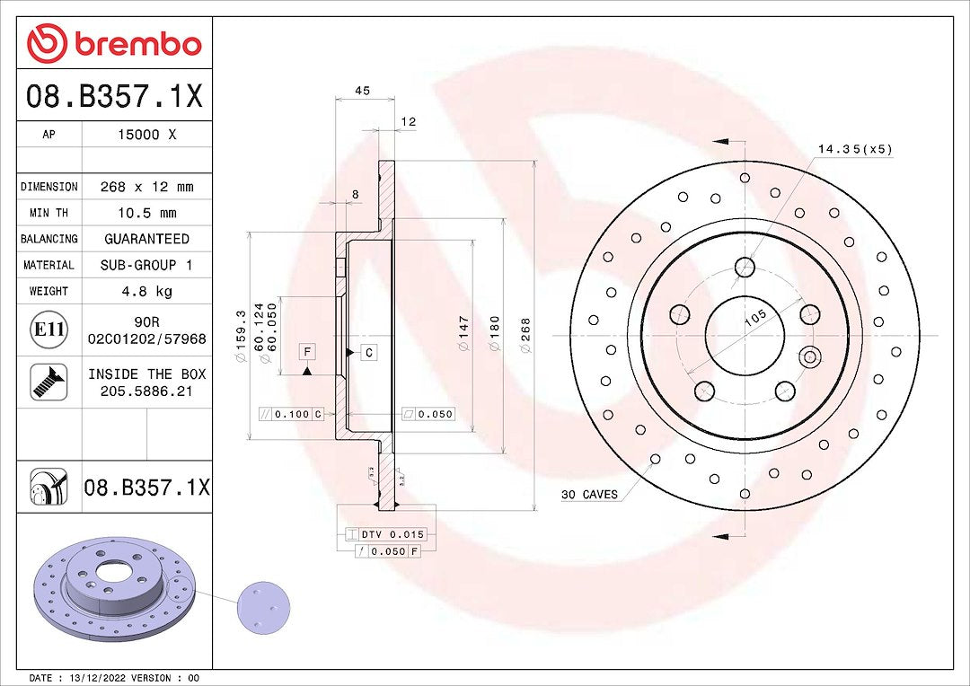 Brembo 08b3571xc02 Brake Rotor||08b3571xc02_3.Jpg||88||brm08b3571x||1684150