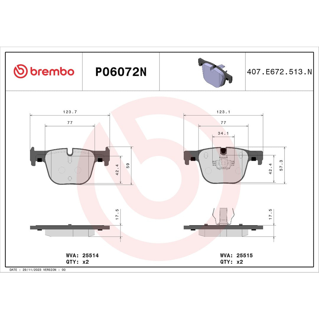 Brembo P06072n Brake Pad||p06072n_Drw.Jpg||91||brmp06072n||1752418