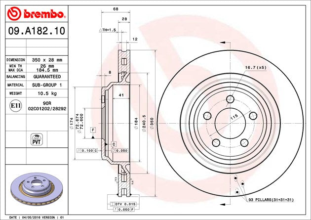 Product of Brembo 09A18211C02 Vented 1 Piece Brake Rotor 