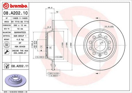 Product of Brembo 08A20211C02 Solid 1 Piece Brake Rotor 