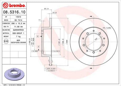 Product of Brembo 08531610C02 Solid 1 Piece Brake Rotor 