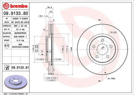 Product of Brembo 09913381C02 Vented 1 Piece Brake Rotor 