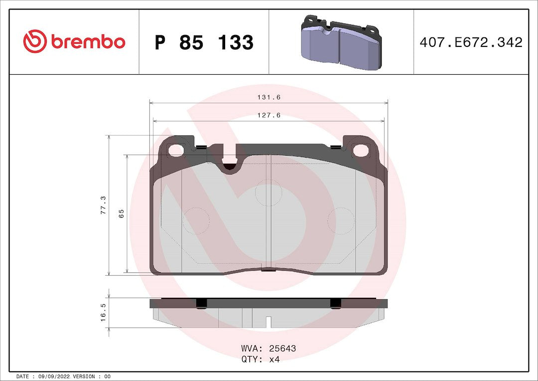 Product of Brembo P85133 Brake Pad - Set Of 4 