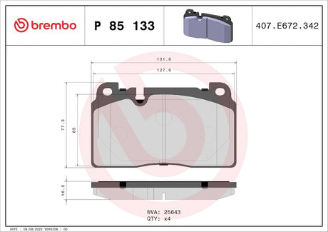 Product of Brembo P85133 Brake Pad - Set Of 4 