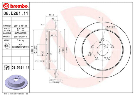 Product of Brembo 08D28111C02 Solid 1 Piece Brake Rotor 