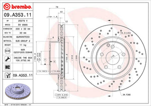 Product of Brembo 09A35311C02 Vented Cross Drilled 1 Piece Brake Rotor 