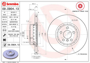 Product of Brembo 09D90413C02 Vented 1 Piece Brake Rotor 