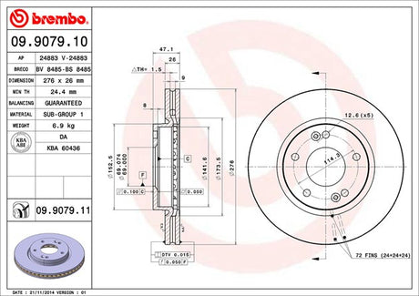 Product of Brembo 09907911C02 Vented 1 Piece Brake Rotor 