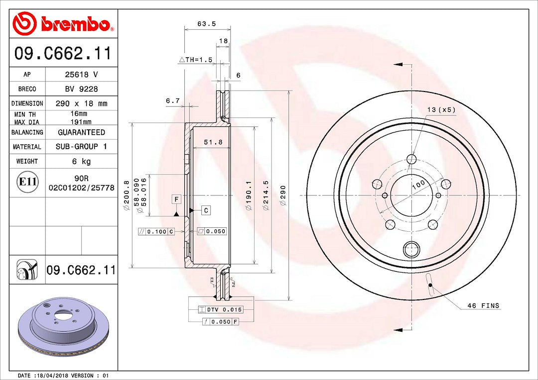 Product of Brembo 09C66211C02 Vented 1 Piece Brake Rotor 
