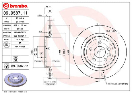 Product of Brembo 09958711C02 Vented 1 Piece Brake Rotor 