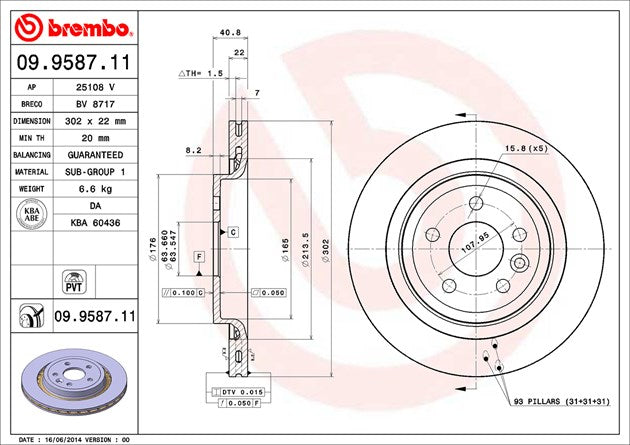 Product of Brembo 09958711C02 Vented 1 Piece Brake Rotor 