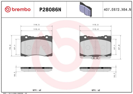 Brembo P28086n Brake Pad||p28086n_2.Jpg||86||brmp28086n||2091704