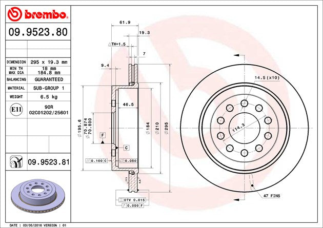 Product of Brembo 09952381C02 Vented 1 Piece Brake Rotor 