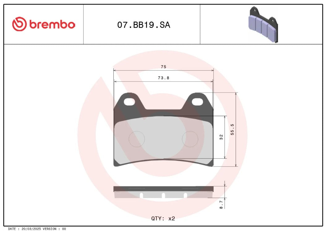 Brembo 07bb19sa Brake Pad||07bb19sa_2.Jpg||87||brm07bb19sa||2212838