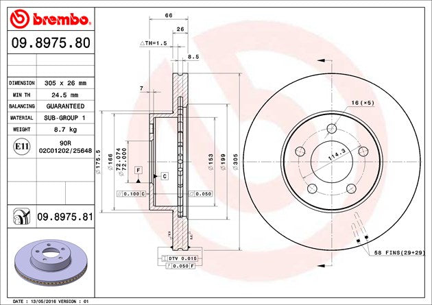 Product of Brembo 09897581C02 Vented 1 Piece Brake Rotor 