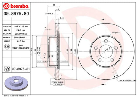 Product of Brembo 09897581C02 Vented 1 Piece Brake Rotor 