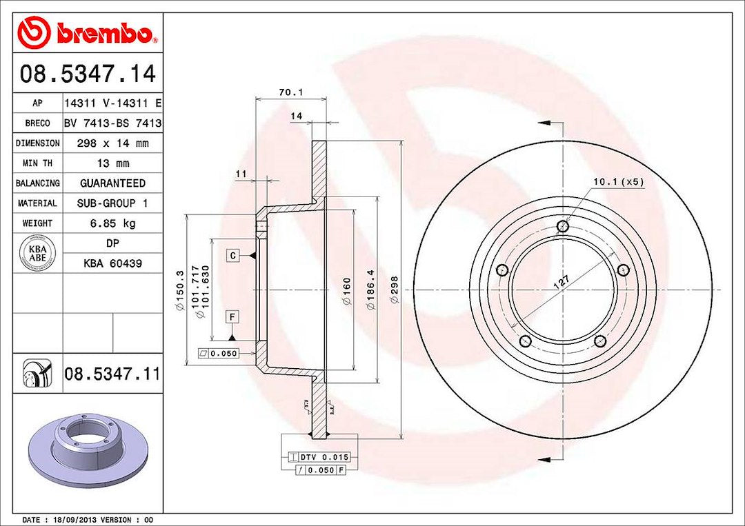 Product of Brembo 08534711C02 Solid 1 Piece Brake Rotor 