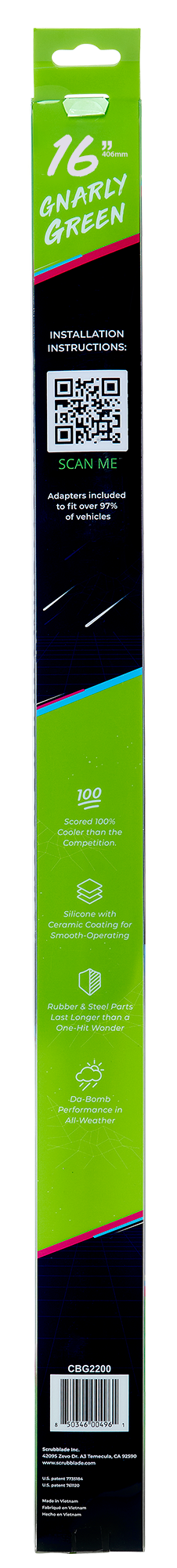 Scrubblade Cbg1600 Windshield Wiper Blade||gnarly Green 16 Back.Png||88||scrcbg1600||1759761