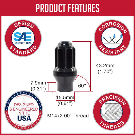 Product of Coyote Wheel Accessories 231173BLK ET Shank 14x2.0 Lug Nut 