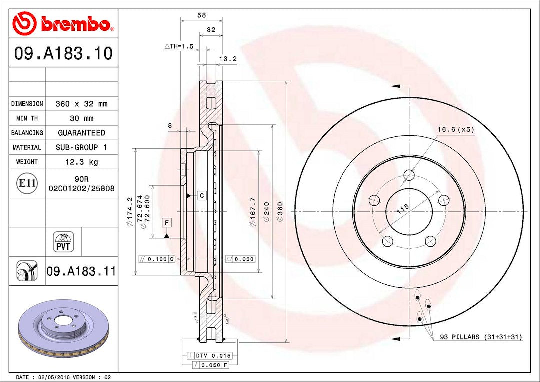 Product of Brembo 09A18311C02 Vented 1 Piece Brake Rotor 