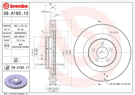 Product of Brembo 09A18311C02 Vented 1 Piece Brake Rotor 