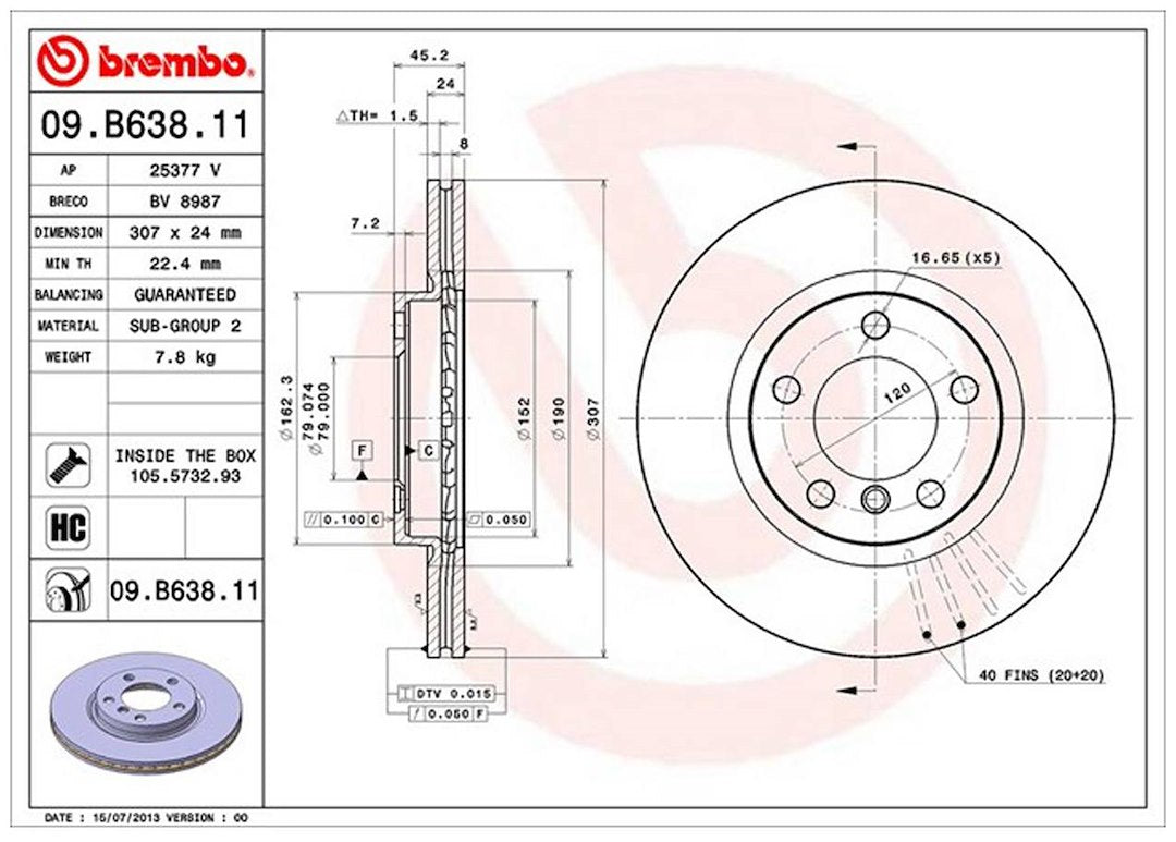 Product of Brembo 09B63811C02 Vented 1 Piece Brake Rotor 