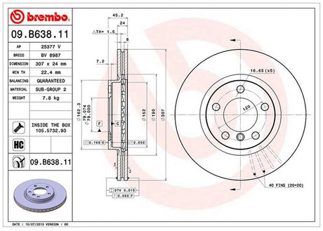 Product of Brembo 09B63811C02 Vented 1 Piece Brake Rotor 