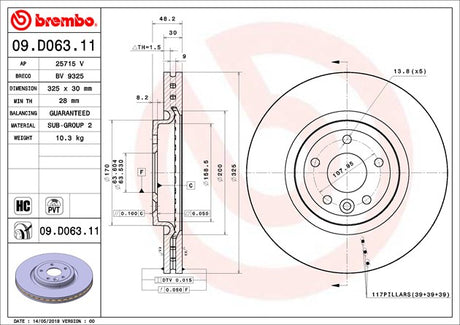 Product of Brembo 09D06311C02 Vented 1 Piece Brake Rotor 