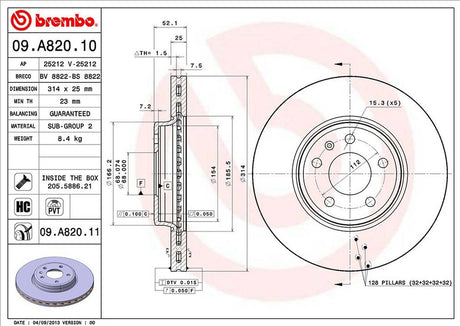 Product of Brembo 09A82011C02 Vented 1 Piece Brake Rotor 